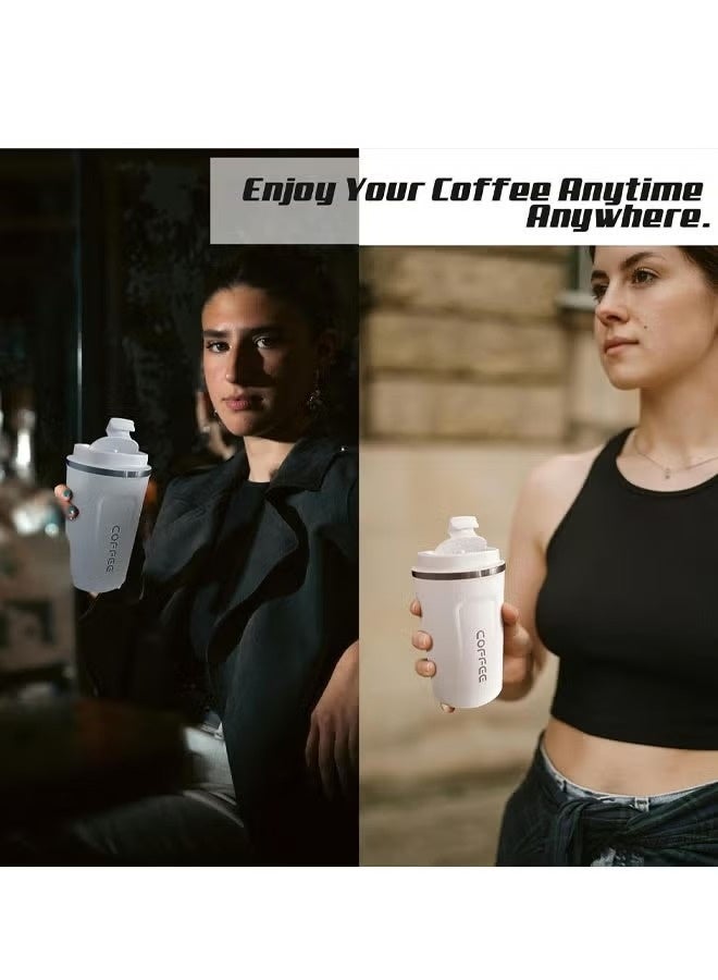Coffee Vacuum Insulated Travel Mug Leakproof Double Wall Stainless Steel Reusable Coffee Cup with Lid for Hot and Cold Drinks (510ml-White) - Image 4